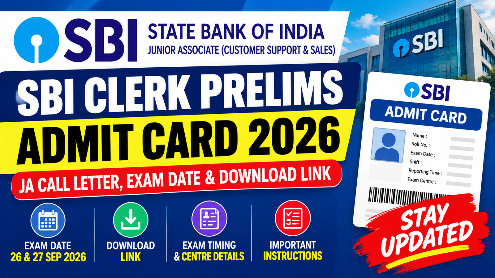 SBI Clerk Prelims Admit Card 2026